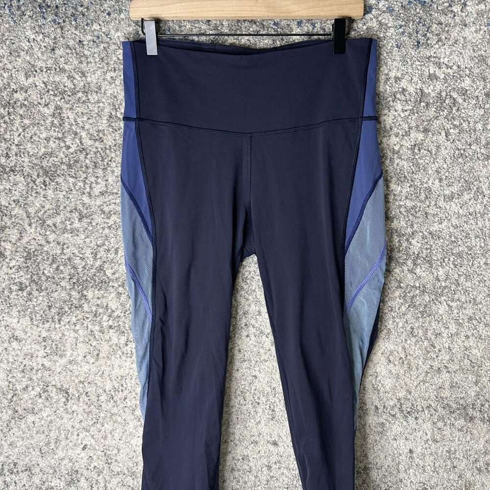 Lululemon Leggings Womens 10 Blue Colorblock Mesh Crop Running Yoga Pants‎ Gym